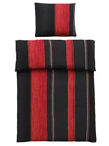 Seersucker Bettwäsche Optidream 4-teilig Mikrofaser Schwarz Rot