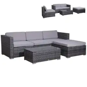 Rattan Gartenmöbel SVITA California Lounge aus Polyrattan in Grau