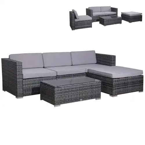 Rattan Gartenmöbel SVITA California Lounge aus Polyrattan in Grau