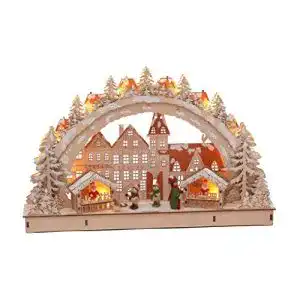 Schwibbogen Spetebo LED aus Holz 45 x 28 cm mit Weihnachtsmarkt Motiv