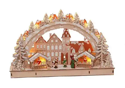 Schwibbogen Spetebo LED aus Holz 45 x 28 cm mit Weihnachtsmarkt Motiv
