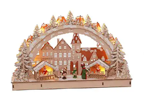 Schwibbogen Spetebo LED aus Holz 45 x 28 cm mit Weihnachtsmarkt Motiv