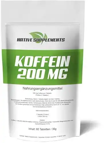 Koffeintabletten 200mg von Native Supplements, 600 Tabletten