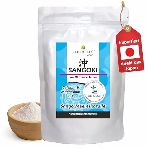 Sango Meereskoralle Pulver mit Calcium und Magnesium im Verhältnis 2:1