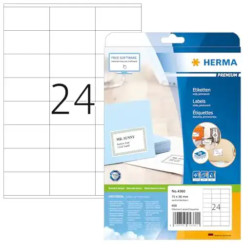 Herma 4360 Adressetiketten, 25 Blatt, selbstklebend, 600 Stück