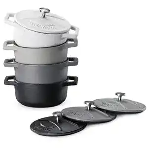 Navaris Mini Cocotte Set – 4 Gusseisen Mini Töpfe in Schwarz