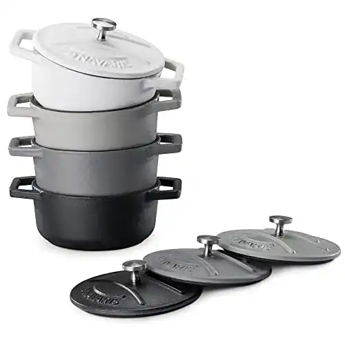Navaris Mini Cocotte Set – 4 Gusseisen Mini Töpfe in Schwarz