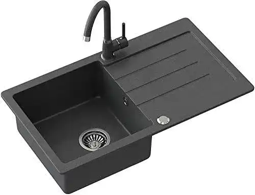 Spülbecken in Schwarz mit Armatur 77 x 44 cm von VBChome