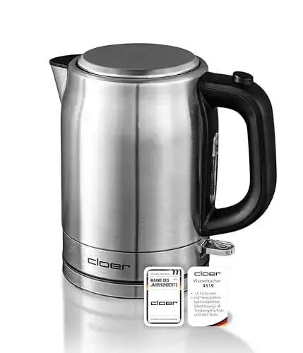 Cloer 4519 Wasserkocher Edelstahl 1 Liter, 2200 W mit Sicherheitsfunktionen