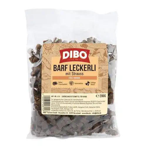 Dibo Barf-Leckerli mit Strauss für Hunde – Gluten- und Lactosefrei, 200 g