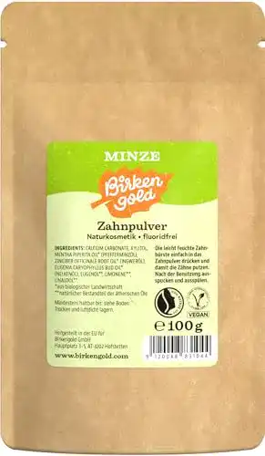 Birkengold Zahnpulver Nachfüllbeutel Minze 600 g