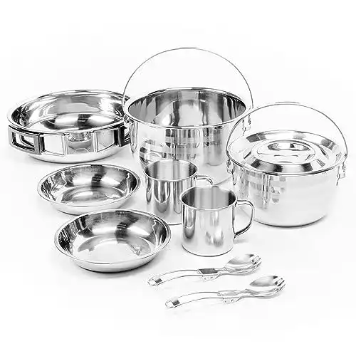 9-teiliges Camping Kochgeschirr Set aus Edelstahl