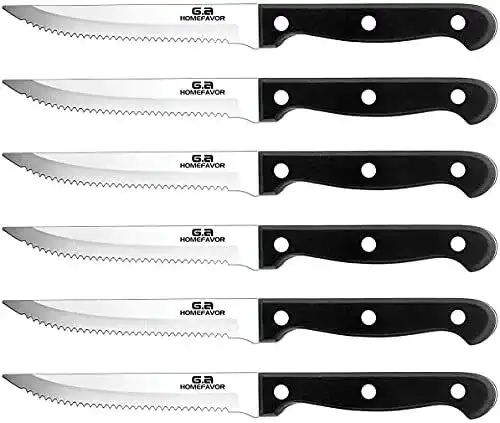 Steakmesser Set von G.a Homefavor mit 6 Edelstahlmessern und Wellenschliff