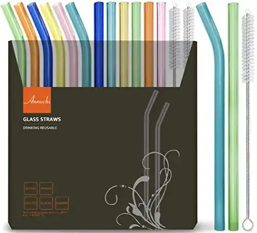 Annvchi Glasstrohhalme Set mit 14 bunten Strohhalmen aus Glas