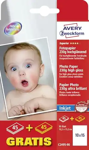 Fotopapier 10×15 AVERY Zweckform C2495-90 für Inkjetdrucker
