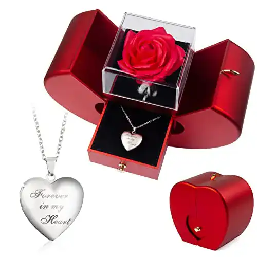 Rosenbox Soviuprz mit ewiger Rose in Apfelkiste und Schmuck