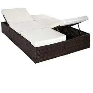 Casaria Sonnenliege für 2 Personen mit Klapptisch aus Rattan