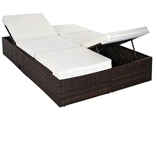 Casaria Sonnenliege für 2 Personen mit Klapptisch aus Rattan
