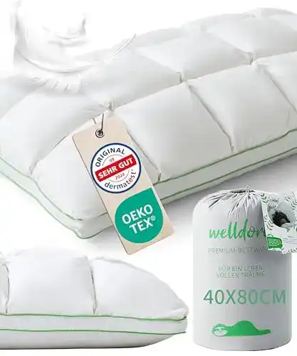 Welldora Daunenkissen 40 x 80 cm Mittelfestes Kopfkissen aus 100% Daunen und Federn