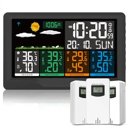 Wetterstation mit 3 Außensensoren von Qxmcov