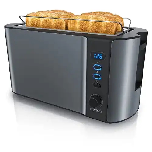 Langschlitztoaster Arendo aus Edelstahl für 4 Scheiben