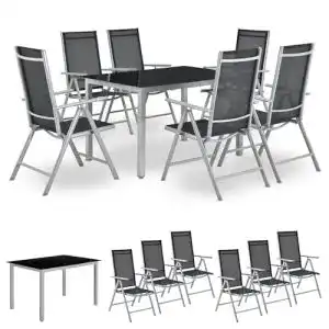 Juskys Aluminium Gartenmöbel Set Milano mit 6 Hochlehner Stühlen und Tisch