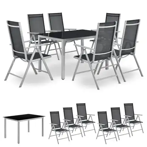 Juskys Aluminium Gartenmöbel Set Milano mit 6 Hochlehner Stühlen und Tisch