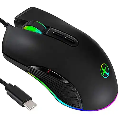 Iulonee USB-C Gaming Maus mit RGB Beleuchtung und Ergonomischem Design
