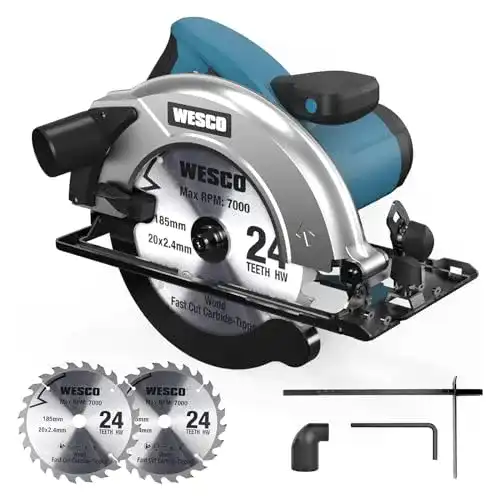 Wesco Handkreissäge 1400W mit 185mm Sägeblättern und 5800rpm