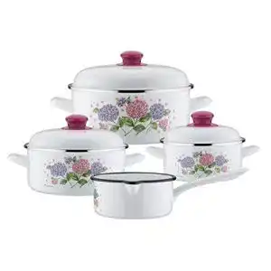 Emaille-Topfset GSW Kochtopfset Hortensie 7-teilig