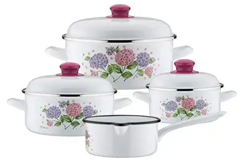 GSW Kochtopf-Set Hortensie 7-teilig aus Stahl-Emaille