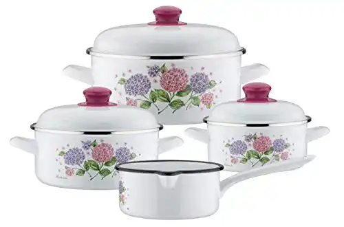 GSW Kochtopf-Set Hortensie 7-teilig aus Stahl-Emaille