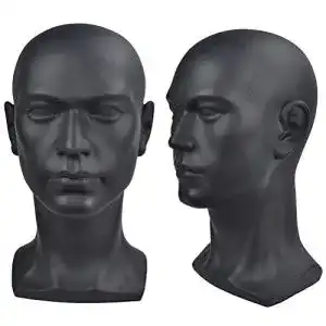Perückenkopf Davinona für Schaufenster, männlich, glänzend, schwarz