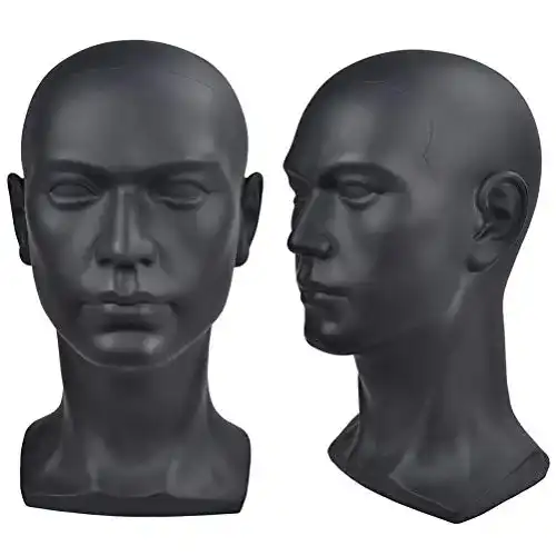 Perückenkopf Davinona für Schaufenster, männlich, glänzend, schwarz