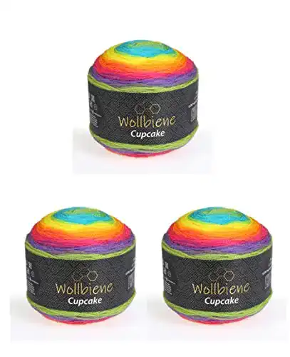 Regenbogen Wolle Wollbiene Cupcake 3 x 150g Strickwolle 450g