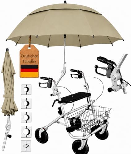 Regenschirm für Rollator von Fabacare Schirm mit Halterung und Schutzfunktion