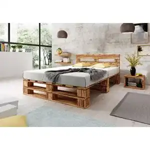 Palettenbett Lermowood M2 aus Holz 140 x 200 cm mit Kopfteil