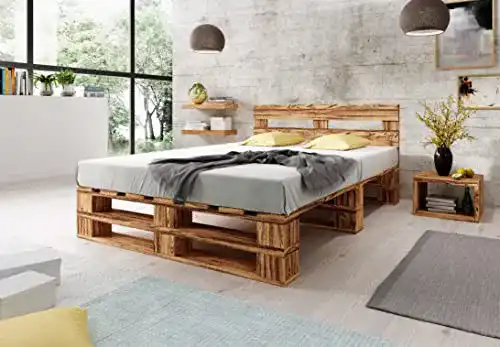Palettenbett Lermowood M2 aus Holz 140 x 200 cm mit Kopfteil