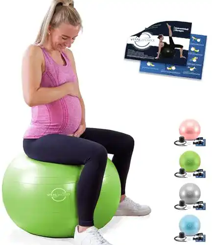 Gymnastikball 75 cm für Schwangere von Vitalworxx Stabiler Sitzball mit Pumpe