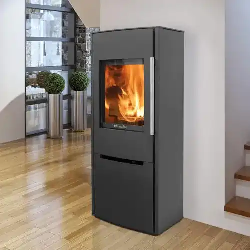 Wamsler Kaminofen G001882000 Pylon 1G aus Stahl in Schwarz, Energieeffizienz A+