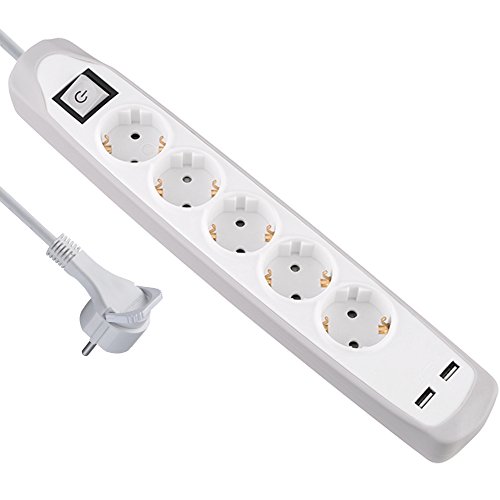Steckdosenleiste mit Flachstecker Electraline 62159 und USB-Anschlüssen