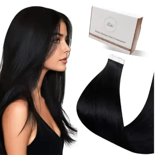 Tape-Extensions Hetto Remy Echthaar in Schwarz