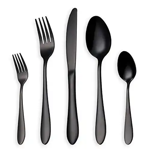 Schwarzes Besteck Set HOMQUEN, 30-teiliges Edelstahl Besteck für 6 Personen
