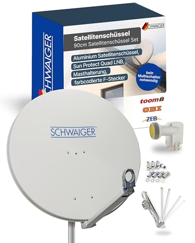 Schwaiger 4593 Satelliten-Set mit Satellitenschüssel und Quad LNB