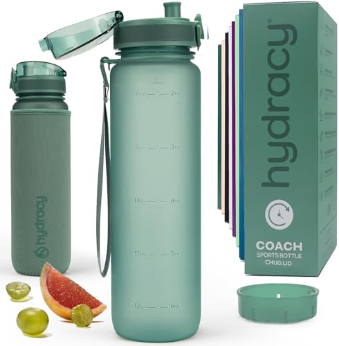 Spülmaschinenfeste Hydracy Trinkflasche mit Fruchteinsatz und Zeitmarkierung