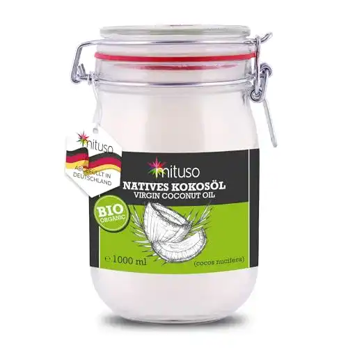 Bio Kokosöl von Mituso, nativ, 1000 ml im Bügelglas