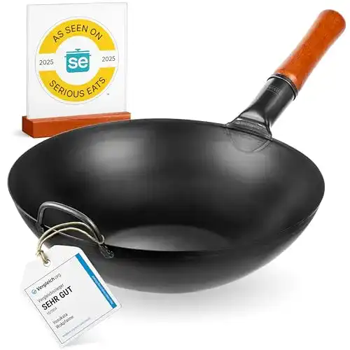 Wok aus Carbonstahl von Yosukata – 34 cm für verschiedene Kochmethoden