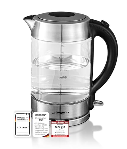 Cloer 4429 Glas Wasserkocher mit LED-Beleuchtung und Sicherheitsdeckel