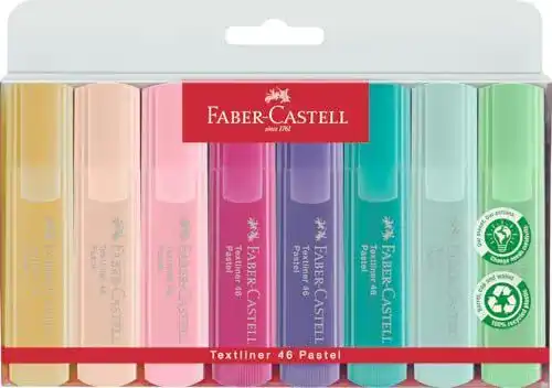 Faber-Castell Textmarker Set TL 1546, 8 Pastellfarben im Etui