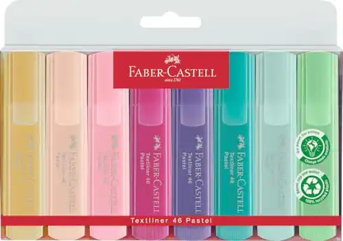 Faber-Castell Textmarker Set TL 1546, 8 Pastellfarben im Etui